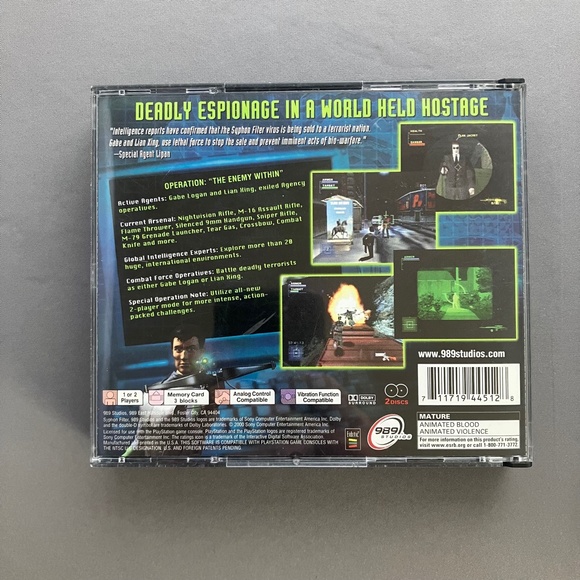Syphon Filter 2 (Sony PlayStation 1, 2000) Rated for Mature, used, VG condition - Picture 2 of 4